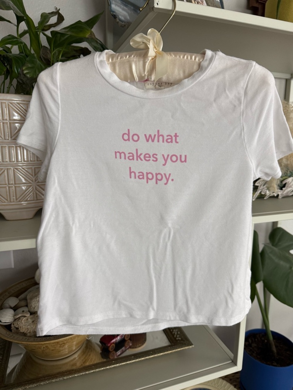 Copper Key White Short-Sleeve Tee with Pink Motivational Text